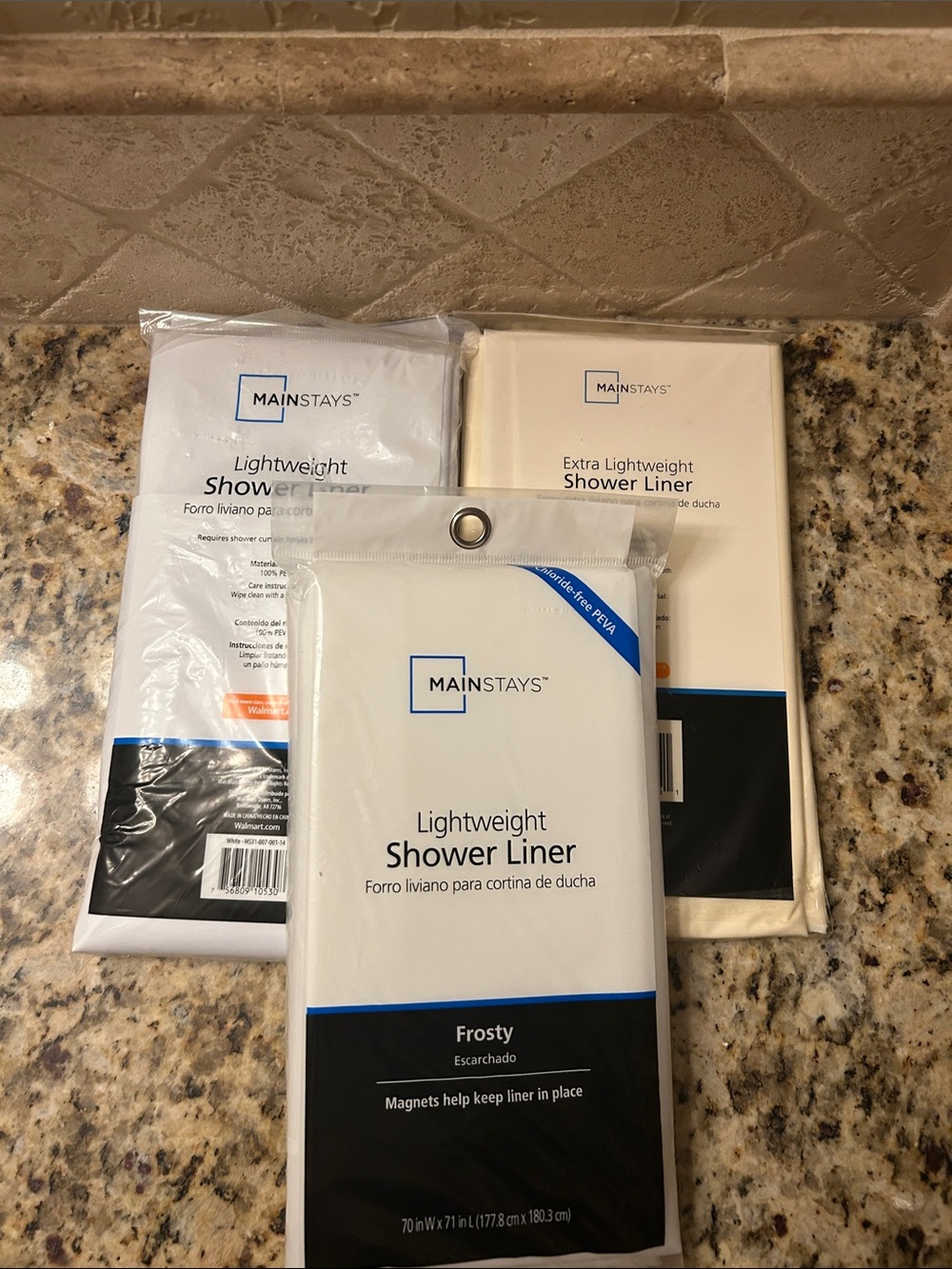 Mainstays Frosty, White & Ivory Shower Liners - set of 3 (new in package)